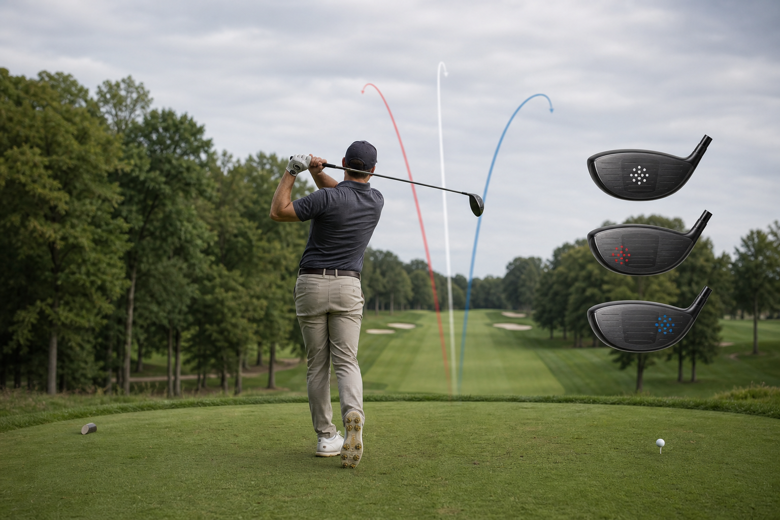 Illustration showing how driver strike location and ball-finish pattern can guide a golfer’s choice.